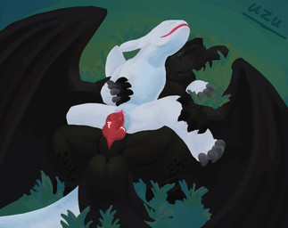 animal_genitalia balls bent_spoon_position black_body bodily_fluids duo female feral from_behind_position genital_fluids genital_slit genitals hand_on_chest knot knotted_penis looking_pleasured lying male male/female membrane_(anatomy) membranous_wings on_another on_back penetration penile penile_penetration penis penis_in_vagina quadruped sex tail vaginal vaginal_fluids vaginal_penetration wet wet_penis white_body wings uzu_nu_(artist) dreamworks european_mythology how_to_train_your_dragon mythology nubless toothless dragon fury_(httyd) mythological_creature mythological_scalie scalie western_dragon digital_media_(artwork) digital_painting_(artwork) hi_res painting_(artwork)