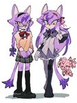 anthro clothing cosplay crossover_cosplay duo female female_anthro long_legs micro_calves micro_legs micro_thighs school_uniform thin_calves thin_legs thin_thighs uniform historiaallen puella_magi puella_magi_madoka_magica sega sonic_the_hedgehog_(series) amy_rose blaze_the_cat homura_akemi madoka_kaname domestic_cat eulipotyphlan felid feline felis hedgehog mammal 2024 3:4 crossover hi_res