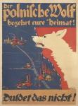 ambiguous_gender factory feral german germany map poland politics poster poster_template propaganda solo text unknown_artist canid canine canis mammal wolf 1919 20th_century ancient_art german_text translated