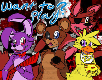 anthro beak electric_guitar eye_patch eyewear female group guitar looking_at_viewer machine male musical_instrument playing_guitar playing_music plucked_string_instrument string_instrument crystalookamiwolf five_nights_at_freddy's scottgames bonnie_(fnaf) chica_(fnaf) foxy_(fnaf) freddy_(fnaf) animatronic avian bear bird canid canine chicken fox galliform lagomorph leporid mammal phasianid rabbit robot 2014
