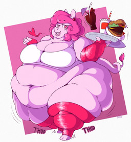 anthro armwear belly belly_overhang belly_rolls beverage big_belly big_breasts biped bottomless breasts burger cleavage clothed clothing cocktail_garnish cocktail_umbrella cola container crop_top cup curly_hair disposable_cup drinking_straw ear_piercing elbow_gloves fat_arms female fingerless_gloves food glass gloves hair handwear heart_symbol huge_belly huge_hips huge_thighs latex latex_armwear latex_clothing latex_elbow_gloves latex_gloves latex_handwear latex_legwear latex_thigh_highs legwear lips looking_at_viewer medium_hair morbidly_obese morbidly_obese_anthro morbidly_obese_female navel obese obese_anthro obese_female onomatopoeia overweight overweight_anthro overweight_female piercing pink_background pink_body pink_hair pink_latex red_eyes serving_tray shirt simple_background soda solo sound_effects standing tail text thick_lips thick_thighs thigh_highs three-quarter_view thumping topwear waiter wide_hips pastelgeneticist cherry_(ellegarden) mammal rhinoceros 2019 digital_drawing_(artwork) digital_media_(artwork) full-length_portrait hi_res portrait signature