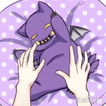 anthro bed duo furniture lying male on_back purple_body sewn_mouth slightly_chubby smile tickling wings yellow_eyes sabita_kan lifewonders tokyo_afterschool_summoners devil_(tas) human imp mammal 1:1 animated no_sound short_playtime webm