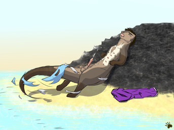 animal_genitalia animal_penis brown_body brown_fur brown_hair chest_tuft clothing ejaculation feral fur genitals hair male mid_transformation multicolored_body multicolored_fur penis sea solo tail_burst torn_clothing transformation tuft water anonymous_artist mammal mustelid otter absurd_res digital_drawing_(artwork) digital_media_(artwork) hi_res shaded
