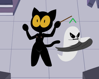 anthro assisted_exposure breasts clothed clothing clothing_removed duo female genitals humiliation nipples no_underwear nude vulva paradox-sin google google_doodle magic_cat_academy momo_(google) felid ghost mammal spirit 2016