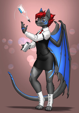 4_toes 5_fingers anthro biped blue_eyes bottomwear breasts claws clothed clothed_anthro clothed_female clothing feet female finger_claws fingers fully_clothed fully_clothed_anthro fully_clothed_female fur grey_body grey_fur grey_tail hair red_hair simple_background smile solo standing tail toe_claws toes topwear wings mykegreywolf cyberjoel bat mammal 2025 absurd_res digital_drawing_(artwork) digital_media_(artwork) hi_res