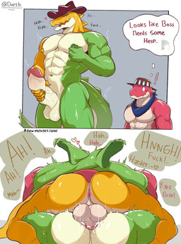 abs anal anal_penetration anthro anus balls biceps big_muscles blush bodily_fluids butt candy clothing cum cum_in_ass cum_inside dessert duo erection food from_front_position genital_fluids genitals gummy_(food) hat headgear headwear heart_after_text heart_symbol huge_muscles legs_around_partner legs_around_waist lying male male/male male_penetrated male_penetrating masturbation missionary_position muscular muscular_anthro muscular_male navel nipples nude on_back open_mouth pecs penetration penis profanity rear_view sex size_difference speech_bubble tail text vein veiny_penis dap1h glitch_productions the_amazing_digital_circus chad_(tadc) gummigoo_(tadc) alligatorid crocodile crocodilian food_creature gummy_creature living_candy reptile scalie absurd_res comic english_text hi_res