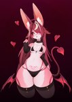 anthro clothing female hair hair_over_eye heart_symbol lingerie membrane_(anatomy) membranous_wings one_eye_obstructed panties solo thick_thighs underwear wings soda_uyu demon lagomorph leporid mammal rabbit absurd_res hi_res