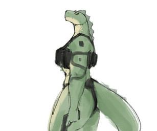 anthro armor big_tail biped black_clothing black_panties black_underwear body_armor bulletproof_vest clothed clothing countershading female green_body green_eyes gun handgun holding_gun holding_handgun holding_object holding_pistol holding_ranged_weapon holding_weapon long_tail looking_at_viewer multicolored_body panties pistol ranged_weapon side_view simple_background skimpy snout solo spikes spikes_(anatomy) tail tan_body tan_countershading thick_tail thick_thighs two_tone_body underwear weapon white_background hoc2pus alligator alligatorid crocodilian reptile scalie 2025 digital_media_(artwork) sketch
