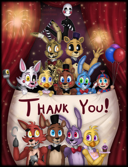 anthro beak female glowing glowing_eyes green_eyes group machine male smile toasterdraws_(artist) five_nights_at_freddy's five_nights_at_freddy's_2 five_nights_at_freddy's_3 scottgames balloon_boy_(fnaf) bonnie_(fnaf) chica_(fnaf) cupcake_(fnaf) foxy_(fnaf) freddy_(fnaf) golden_freddy_(fnaf) mangle_(fnaf) marionette_(fnaf) springtrap_(fnaf) toy_bonnie_(fnaf) toy_chica_(fnaf) toy_freddy_(fnaf) animatronic bear canid canine fox lagomorph leporid mammal rabbit robot 2015 absurd_res hi_res