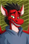 anthro black_hair clothing green_eyes hair hoodie male sharp_teeth solo teeth topwear fatalsyndrome mythology nocturnalfuzz_(character) dragon mythological_creature mythological_scalie scalie 2:3 hi_res