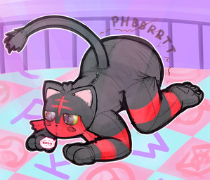 ambiguous_gender anthro big_diaper blush blush_lines clothed clothing crib diaper diaper_under_clothing feces hypnosis lying mind_control narrowed_eyes on_front onesie playmat plushsuit pokemon_onesie pooping seam_(sewing) soiled_diaper soiling soiling_diaper solo sound_effects speech_bubble spiral spiral_eyes three-quarter_view unclean_diaper used_diaper using_diaper vowelless vowelless_sound_effect vowelless_vocalization wearing_diaper zipper ludis-luteo nintendo pokemon generation_7_pokemon litten pokemon_(species) full-length_portrait portrait