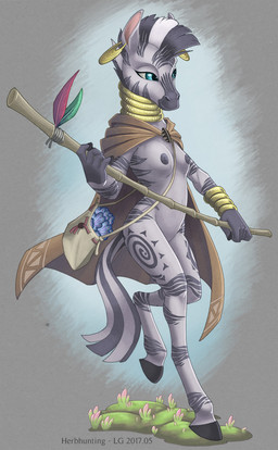 anthro anthrofied areola breasts cutie_mark ear_piercing female female_anthro holding_object hooves long_muzzle neck_ring nipples piercing solo conditional_dnp loupgarou friendship_is_magic hasbro my_little_pony zecora_(mlp) equid equine mammal zebra 2017 hi_res