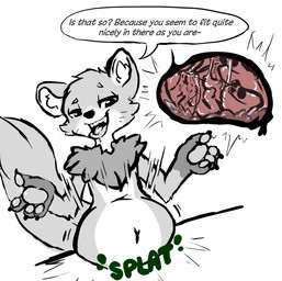 ambiguous_gender anthro belly big_belly dialogue digestion duo fully_inside fur inner_ear_fluff inside_stomach internal motion_lines navel onomatopoeia open_mouth open_smile oral_vore organs pawpads smile soft_vore sound_effects speech_bubble splat stomach text tongue tongue_out tuft unwilling_prey vore muhny sorrel_(muhny) mammal 2019 digital_drawing_(artwork) digital_media_(artwork) english_description english_text restricted_palette