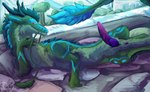 animal_genitalia anus blue_body blue_fur blue_mane claws erection feral fur genital_slit genitals green_body green_fur knot looking_at_viewer mane penis purple_anus purple_knot purple_penis red_eyes solo white_claws hollyvardia mythology hesperius_(saber15) dragon furred_dragon furred_scalie mythological_creature mythological_scalie scalie hi_res