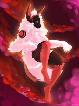 black_body black_fur female floating fluffy fur lights machine red_body red_fur screen screen_face solo white_body white_fur erthy3d noisy_(redace83) mammal protogen robot 3:4 hi_res