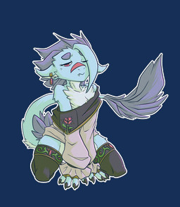 ambiguous_gender anthro clothed clothing ear_piercing ear_ring facial_markings feather_hair feathers femboy floral_pattern fully_clothed fur head_markings inner_ear_fluff kneeling legwear male markings noise_filter piercing pseudo_hair purple_feather_hair red_eyes red_markings ring_piercing snout snout_markings solo sticker stockings tail tail_feathers tail_feathers_tuft tapering_tail teal_body teal_fur tuft ashuumancer mythology ashuu'ra dragon feathered_scalie furred_dragon furred_scalie mythological_creature mythological_scalie scalie hi_res