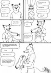 2023 4_fingers anthro bernielover bernielover's_college_au breasts butt canid canine claws clothed clothing comforting comic dialogue disney duo english_text fangs female finger_claws fingers fox fur hi_res hug humanoid_hands judy_hopps lagomorph leporid male male/female mammal monochrome nick_wilde open_mouth open_smile rabbit red_fox shirt smile t-shirt tail tail_motion tailwag teeth text tongue topwear true_fox zootopia