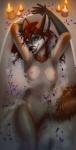 anthro bath bathtub breasts candle female fire flower genitals lavender_(flower) looking_at_viewer nipples nude petals plant pussy romantic romantic_ambiance seductive smile solo water mikinyaro canid canine fox mammal 2016 hi_res