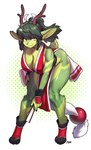 5_fingers anthro antlers big_breasts breasts clothed clothing cosplay countershading female fingers fur green_body green_fur hair horn looking_at_viewer solo stripes tail yellow_body yellow_eyes yellow_fur pgm300 fatal_fury mai_shiranui natsu_(natsu_o3o) deer lagomorph mammal 2023 absurd_res hi_res