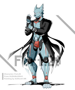 anthro machine male solo hwolfhr fort_29 android canid canine canis mammal robot wolf 5:6 hi_res