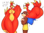 anthro backpack big_butt breasts butt duo feathers female genitals in_backpack male pussy tail tail_feathers thick_thighs wide_hips lightningfire12 banjo-kazooie rareware banjo_(banjo-kazooie) kazooie avian bear bird mammal hi_res