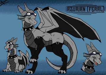 ambiguous_gender belt black_clothing black_legwear black_thigh_highs broken_horn clothing collar ear_piercing ear_ring eyewear feral goggles grey_underbelly horn legwear open_mouth piercing ring_piercing smile smirk solo spiked_collar spikes tail thigh_highs white_body wings azurian mythology azurian_arafiel dragon mythological_creature mythological_scalie scalie absurd_res hi_res model_sheet