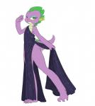 aged_up anthro clothing crossgender female green_eyes showing_leg simple_background smile solo tail white_background carniscorner friendship_is_magic hasbro my_little_pony mythology spike_(mlp) dragon mythological_creature mythological_scalie scalie