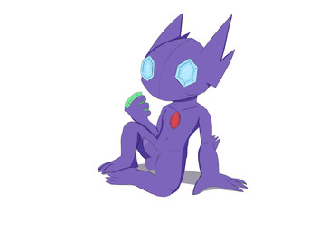 balls eating erection food foreskin genitals humanoid_genitalia humanoid_penis long_foreskin male penis sitting spread_legs spreading unretracted_foreskin twerpishimp game_freak nintendo pokemon generation_3_pokemon pokemon_(species) sableye absurd_res hi_res