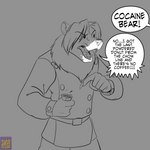 angry anthro claws dialogue fur hair male minion_uniform neck_tuft solo text tuft foxenawolf isla_aukate brombear bear mammal 1:1 english_text greyscale monochrome sketch