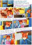 2017 absurd_res anthro bodily_fluids canid canine clothed clothing comic dialogue disney english_text female fox gideon_grey green_eyes greeting group half-closed_eyes hi_res judy_hopps lagomorph leporid male mammal narrowed_eyes nick_wilde peanut.k police police_uniform purple_eyes rabbit red_fox sweat sweatdrop text true_fox uniform zootopia