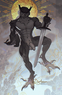 abs anthro balls beak claws feathers feet foreskin genitals looking_at_viewer male melee_weapon muscular muscular_anthro muscular_male nude nude_male penis pose solo sword talons text toes weapon road~abelgeym avian bird owl absurd_res hi_res pinup url