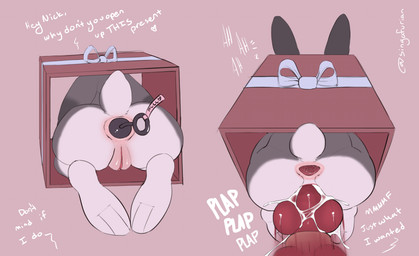 all_fours anal anal_penetration animal_genitalia animal_penis anthro anus big_knot big_penis bodily_fluids butt buttplug buttplug_in_ass buttplug_insertion canine_genitalia canine_penis cum cum_in_vagina cum_inside dialogue disembodied_penis duo ears_back ears_up ejaculation excessive_cum excessive_genital_fluids feet female female_focus first_person_view from_behind_position fur gaping gaping_anus genital_fluids genitals gift glistening glistening_body grey_body grey_fur high-angle_view holidays huge_penis inviting knot larger_male looking_away male male/female object_in_ass penetration penis pivoted_ears plug_(sex_toy) plug_insertion presenting presenting_anus presenting_hindquarters presenting_vulva raised_tail rear_view red_penis ribbons sex sex_toy sex_toy_in_ass sex_toy_insertion simple_background size_difference smaller_female soles tail text vaginal vaginal_penetration vulva conditional_dnp singafurian christmas disney zootopia judy_hopps nick_wilde canid canine fox lagomorph leporid mammal rabbit red_fox true_fox 2020 absurd_res english_text hi_res