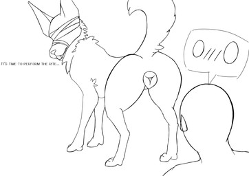 animal_genitalia animal_vulva bandage bestiality blind canine_genitalia canine_vulva disability duo female feral genitals human_on_feral interspecies looking_back presenting presenting_vulva sex solo_focus text vulva sasers ria_(sasers) canid canine canis human jackal mammal hi_res monochrome sketch