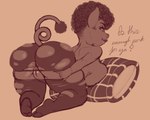5:4 afro anthro anus big_breasts big_butt breast_squish breasts butt clothing curled_tail domestic_pig female genitals legwear looking_at_viewer looking_back mammal neozoa pillow presenting presenting_hindquarters pussy short_stack smile solo squish stockings suid suina sus_(pig) tail tail_tuft torn_clothing torn_legwear torn_stockings tuft