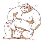 anthro asian_clothing belly bodily_fluids clothing east_asian_clothing fundoshi humanoid_hands japanese_clothing kemono male moobs nipples one_eye_closed overweight overweight_male scar solo sweat underwear hon55728 bear mammal 2022 hi_res