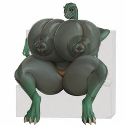 big_breasts big_butt bikini breasts butt clothing female grey_body huge_breasts hyper hyper_breasts nipples non-mammal_breasts non-mammal_nipples one-piece_swimsuit simple_background string_bikini swimwear two-piece_swimsuit white_background ladylana lizard reptile scalie 1:1 absurd_res hi_res