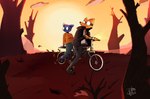 afternoon anthro bicycle calm canid canine clothed clothing digital_media_(artwork) domestic_cat duo felid feline felis female florest fur gregg_lee hair hi_res humanoid mae_borowski male male/female mammal night_in_the_woods peterson_drawn sun topwear vehicle