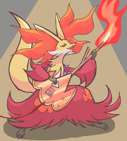 ambiguous_anthro ambiguous_gender anthro biped cute_fangs digitigrade electric_guitar eyelashes fangs front_view guitar heart_scale looking_at_viewer musical_instrument open_mouth open_smile playing_music plucked_string_instrument simple_background smile snout solo standing stick string_instrument teeth tongue gd-058 nintendo pokemon canid delphox generation_6_pokemon mammal pokemon_(species) 2017 aliasing binary_drawing colored_sketch digital_drawing_(artwork) digital_media_(artwork) full-length_portrait japanese_description portrait sketch translated_description unavailable_at_source female_(lore)
