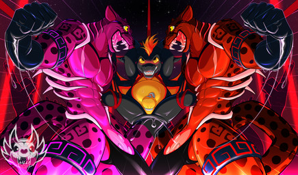 anthro bdsm bound bulge chastity_cage chastity_device clothing fisting gloves group handwear harness latex male male/male penetration size_difference trio wet nalli american_mythology aztec_mythology mesoamerican_mythology mythology specterdragon ahuizotl felid jaguar kobold mammal pantherine scalie absurd_res hi_res