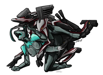 bodily_fluids cum duo erection female female_penetrated genital_fluids genitals male male/female male_penetrating male_penetrating_female penetration penis sex vaginal unknown_artist digital_extremes tencent warframe nyx_(warframe) zanuka_(warframe) alien tenno source_request