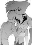 anthro bodily_fluids choker clothed clothing crying dual_persona duo jewelry male necklace simple_background tears white_background enaic31 hazbin_hotel angel_dust arachnid arthropod demon human mammal spider absurd_res hi_res monochrome
