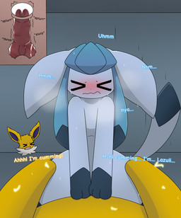 >_< abdominal_bulge blue_body blue_eyes blush bodily_fluids butt butt_grab cervical_penetration cervix color_coded_text cowgirl_position crystal cum cum_in_uterus cum_in_vagina cum_inside cutaway duo ears_down eyes_closed feet female female_feral female_on_top female_penetrated feral feral_on_feral feral_penetrated feral_penetrating feral_penetrating_feral feral_pov first_person_view from_front_position fur fur_markings genital_fluids genitals hand_on_butt hands_on_hips humor internal internal_vaginal joke knot lightning_bolt looking_pleasured male male/female male_feral male_on_bottom male_penetrating male_penetrating_female male_pov markings offscreen_male on_bottom on_top penetrating_pov penetration penile penile_penetration penis penis_in_vagina pivoted_ears purple_eyes reaction_shot sex steam straddling sweat sweatdrop tail tears text thrusting toes tongue uterus vaginal vaginal_penetration vulva x-ray_view yellow_body eeveedream_(artist) eeveelution_squad nintendo pokemon lazuli_(eeveelution_squad) speed_(eeveelution_squad) canid canine eeveelution generation_1_pokemon generation_4_pokemon glaceon jolteon mammal pokemon_(species) absurd_res english_text hi_res