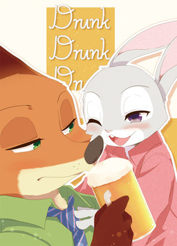 anthro blush buckteeth clothed clothing container cup drunk duo fur green_eyes grey_body grey_fur holding_container holding_cup holding_object necktie one_eye_closed open_mouth open_smile orange_body orange_fur purple_eyes shirt smile substance_intoxication teeth topwear numairiaoi disney zootopia judy_hopps nick_wilde canid canine fox lagomorph leporid mammal rabbit red_fox true_fox 2017