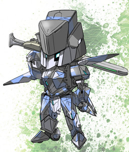 ambiguous_gender machine not_furry pattern_background simple_background solo standing weapon tsurugi_muda humanoid 2011 digital_media_(artwork)