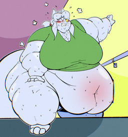 anthro belly belly_blush belly_overhang big_breasts blush bodily_fluids body_blush bottomless breasts clothed clothing female health_play morbidly_obese morbidly_obese_anthro morbidly_obese_female navel obese obese_anthro obese_female overweight overweight_anthro overweight_female solo stairs sweat sweatdrop sweaty_body sweaty_legs sweaty_thighs thick_thighs topwear topwear_only wide_hips saltylemons nintendo pokemon salty_(saltylemons) canid canine fox mammal hi_res