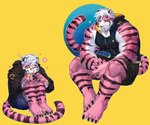 anthro bandage clothed clothing countershade_face countershade_fur countershading fur hair male muscular muscular_anthro muscular_male pink_body pink_fur solo striped_body striped_fur stripes tail white_hair taetae magnum_(tetae) felid mammal pantherine tiger 6:5 absurd_res hi_res