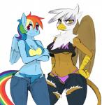 2013 anthro anthrofied avian beak bird blue_body blue_feathers blue_fur bottomwear breast_rest breasts clothed clothing colored denim denim_bottomwear denim_clothing digital_media_(artwork) duo equid equine feathered_wings feathers female friendship_is_magic fur gilda_(mlp) gryphon hair hasbro holding_breast jeans looking_at_viewer mammal midriff multicolored_hair multicolored_tail my_little_pony mythological_avian mythological_creature mythological_equine mythology navel non-mammal_breasts open_bottomwear open_clothing open_pants panties pants pegasus purple_eyes rainbow_dash_(mlp) rainbow_hair rainbow_tail skimpy sssonic2 standing suggestive tail thong thong_straps torn_clothing under_boob underwear unzipped wide_hips wings yellow_eyes zipper