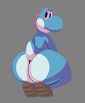 ambiguous_gender anthro big_butt blue_body butt butt_focus clothing crouching footwear huge_butt looking_back multicolored_body pear-shaped_figure pink_body rear_view shoes solo thick_thighs white_body wide_hips otherthatguy mario_bros nintendo cyan_yoshi yoshi absurd_res hi_res