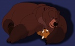 bear brother_bear brown_bear canid canine disney duo embrace feral fox grizzly_bear hug jaxx_(mrfurry) male mammal mrfurry_(artist) nude obese overweight pinned purple_background simple_background size_difference squish tug_(brother_bear) ursine
