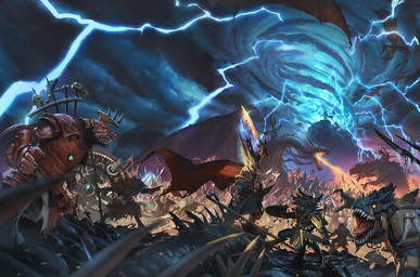 ambiguous_gender anthro armor battlefield blue_body blue_scales bone breath_powers brown_body brown_fur cape claws clothing cloud cyclone electricity electricity_manipulation elemental_manipulation feral fight fire fire_breathing fire_manipulation fire_sword fur gauntlets gloves glowing glowing_eyes group halberd handwear headgear helmet holding_melee_weapon holding_object holding_sword holding_weapon lightning male melee_weapon membrane_(anatomy) membranous_wings mountain open_mouth polearm red_armor red_cape red_clothing riding scales sharp_teeth skull skull_helmet sword tail teeth tongue tongue_out weapon wings slawomir_maniak mythology total_war:_warhammer warhammer_(franchise) warhammer_total_war_2 dragon elf lizardman lizardman_(warhammer) mammal mythological_creature mythological_scalie rodent scalie skaven 2017 digital_media_(artwork) official_art